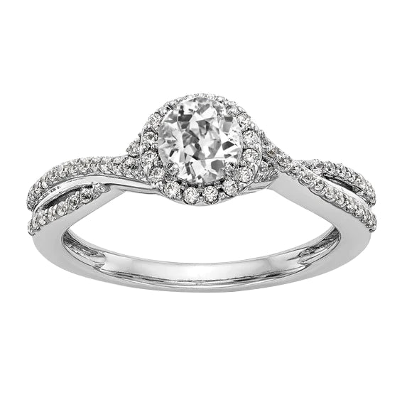 Bague Halo Réel Diamant Rond Vieux Mineur Tige Fendue Torsadée 4.25 Carats