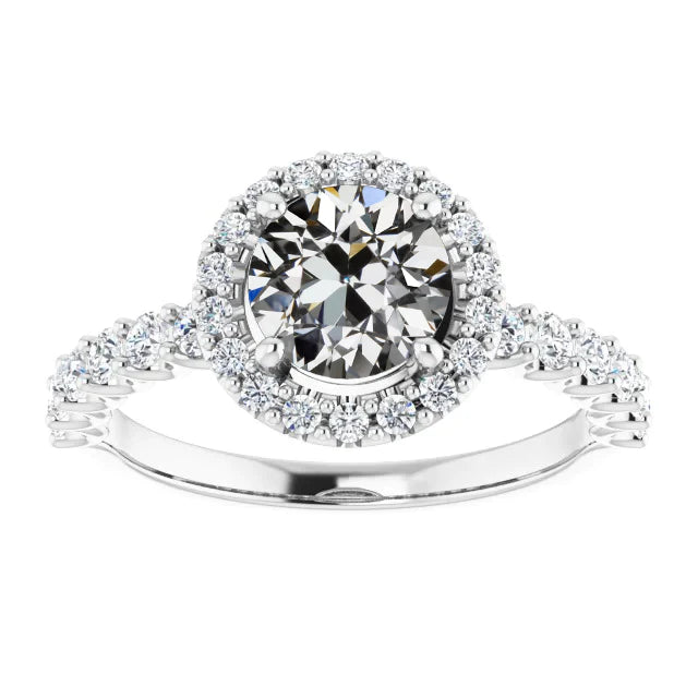 Bague Halo Réel Diamant Rond Vieux mineur sertie de griffes en or 4.25 carats