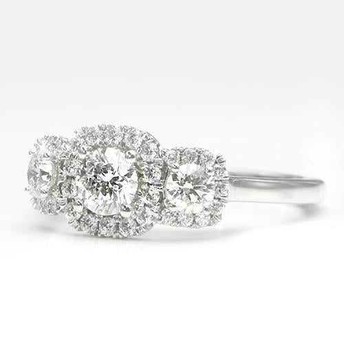 Bague Halo Réel Diamants 2.75 Carats Sertissage Griffe Or Blanc Femme Bijoux
