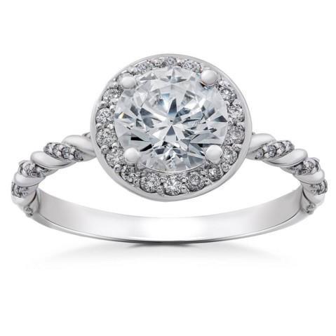 Bague Halo Réel Diamants 2.90 Carats Or Blanc 14K Nouveau