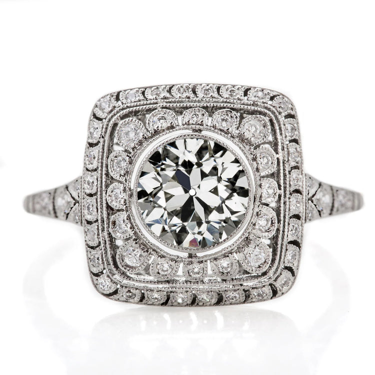Bague Halo Rond Vieux Mineur Réel Diamant Lunette Sertie 5.25 Carats Millgrain
