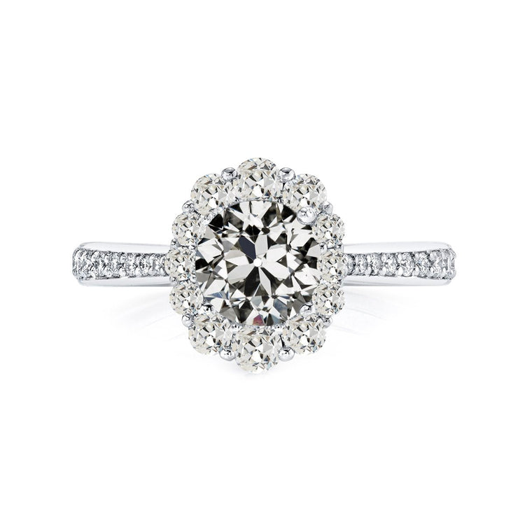 Bague Halo Rond Vieux Naturel Diamant Mineur Avec Accents 5 Carats Or 14K