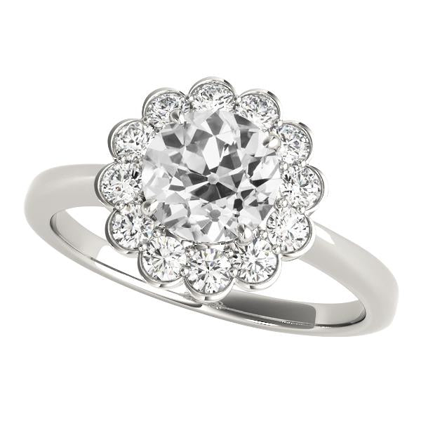 Bague Halo Ronde Ancienne Mine Cut Véritable Diamant Style Fleur Bijoux 4 Carats