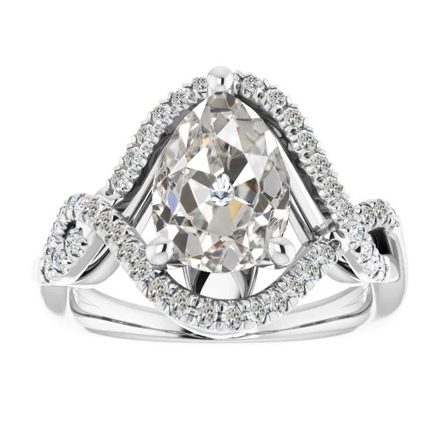 Bague Halo Ronde & Poire Réel Diamant Taille Ancienne Prong Infinity Style 7 Carats