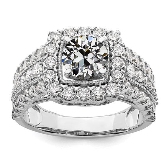 Bague Halo Ronde Réel Diamant Taille Ancienne Avec Accents Triple Rang 3 Carats