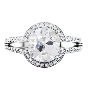 Bague Halo Ronde Réel Diamants Taille Ancienne Mine Sertie De Griffes Or 3.50 Carats
