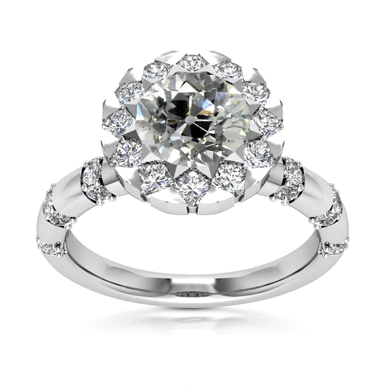 Bague Halo Ronde Réel Diamants Taille Vieille Mine 5.25 Carats Style Fleur