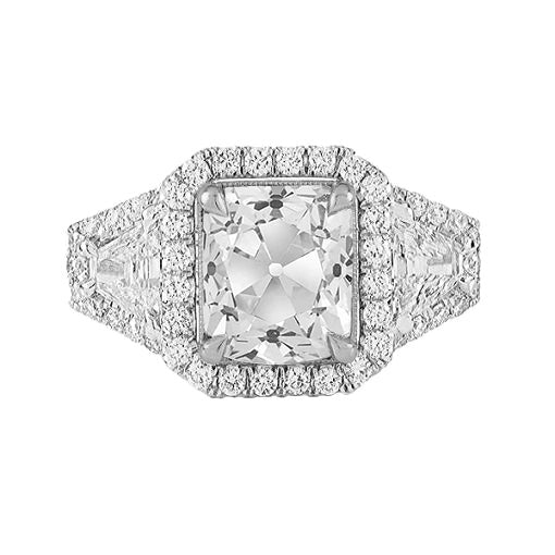 Bague Halo Ronde & Trapèze Coussin Vieux mineur Réel Diamants 4.50 Carats