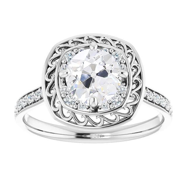 Bague Halo Ronde Véritable Diamant Taille Ancienne Avec Accents Or Blanc 4.50 Carats