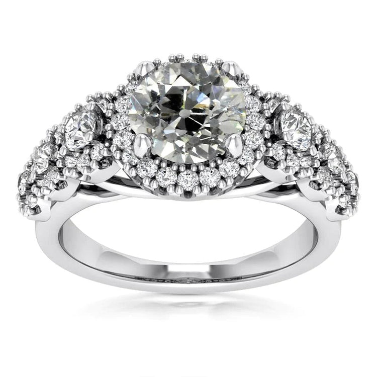 Bague Halo Ronde Vieux Mineur Réel Diamant 6.25 Carats Tige Milgrain
