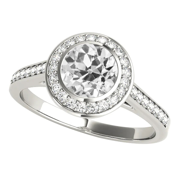 Bague Halo Ronde Vieux Mineur Réel Diamant Avec Lunette Accents Sertie 5 Carats