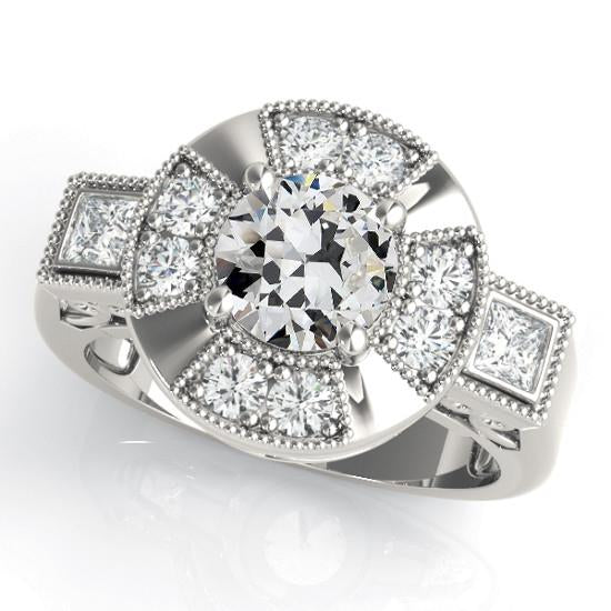 Bague Halo Ronde Vieux Mineur Réel Diamant Filigrane Or Millegrain 14K 5 Carats