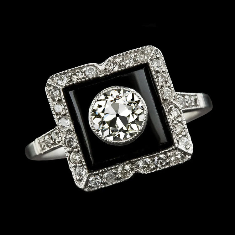 Bague Halo Ronde Vieux Mineur Réel Diamant Noir Rhodium & Or 3.25 Carats