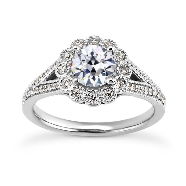 Bague Halo Ronde Vieux mineur Naturel Diamant Fleur Split Tige 4.50 Carats