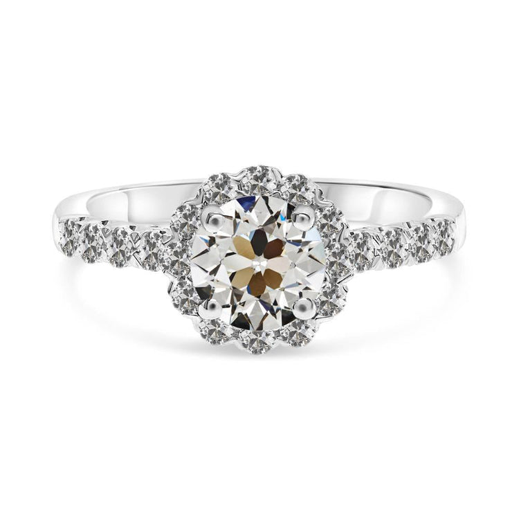 Bague Halo Ronde Vieux mineur Naturel Diamant Or Blanc 14K 4.50 Carats