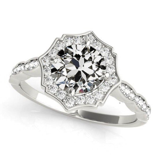 Bague Halo Ronde Vieux mineur Réel Diamant Or Blanc 4.50 Carats
