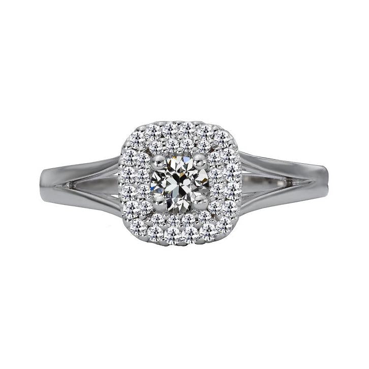 Bague Halo Ronde ancienne mine Cut Naturel Diamant Split Tige 3 Carats