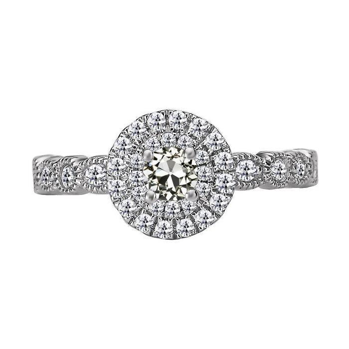 Bague Halo Ronde ancienne mine Cut Réel Diamant Millgrain 4 Carats