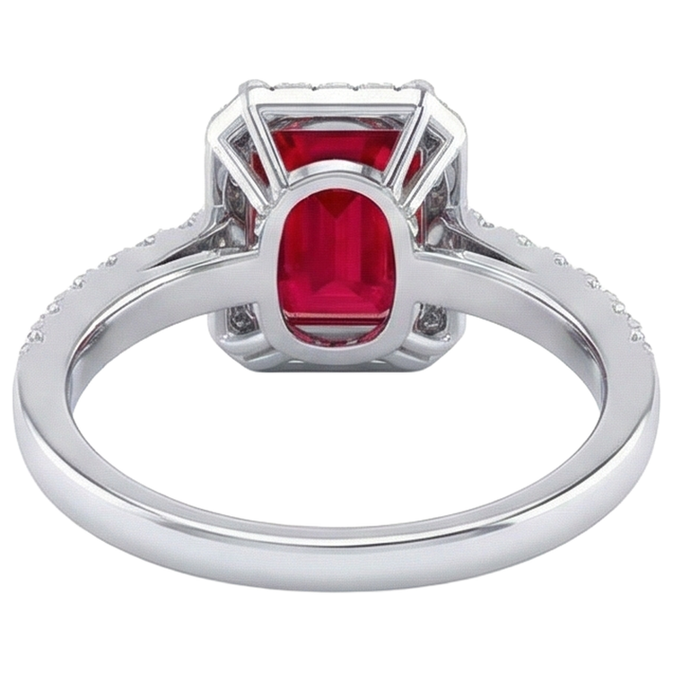 Bague Halo Rubis Rouge Avec Diamants Naturels Extraits des Mines ( et non cultivés en laboratoire ) 4.45 Carats Or Blanc 14K Nouveau