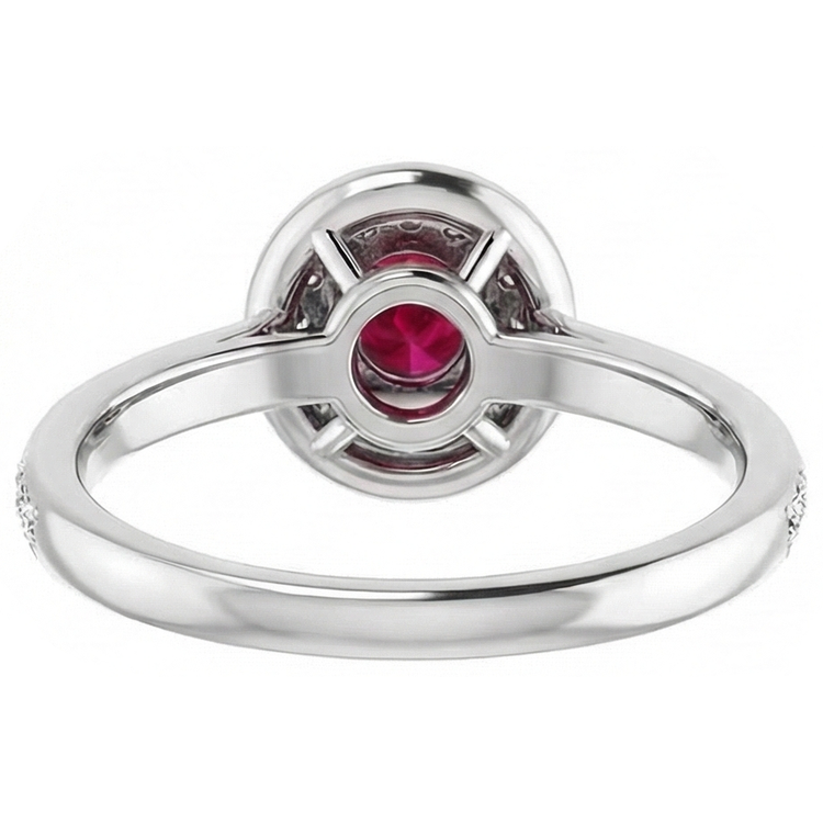 Bague Halo Rubis & Diamants Naturels Extraits des Mines ( et non cultivés en laboratoire ) 1.80 Carats Or Blanc 14K