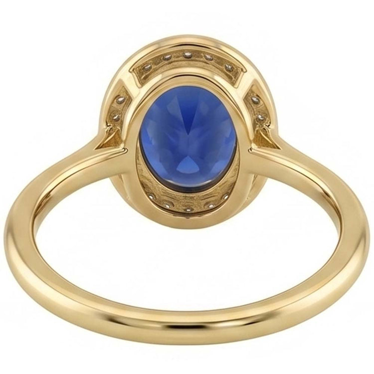 Bague Halo Saphir Bleu Ovale & Diamants Or 3 Carats