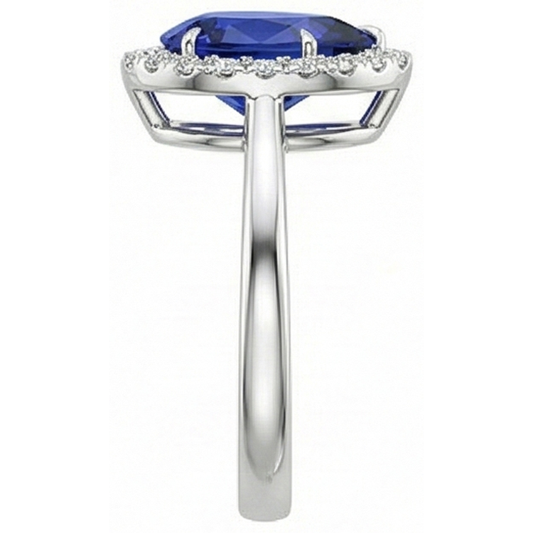 Bague Halo Saphir Bleu Sertie Griffe Poire & Diamants 4.50 Carats