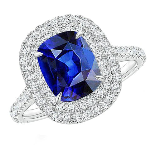 Bague Halo Saphir Véritable de Ceylan