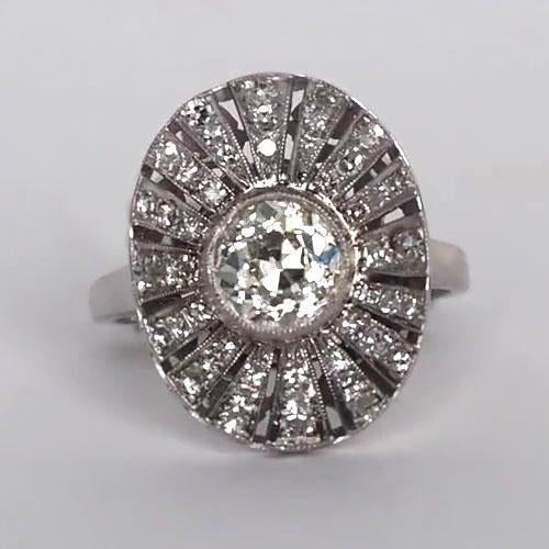 Bague Halo Sertie Lunette Véritable Diamants Ancien Mineur Ronds 2.75 Carats Style Antique