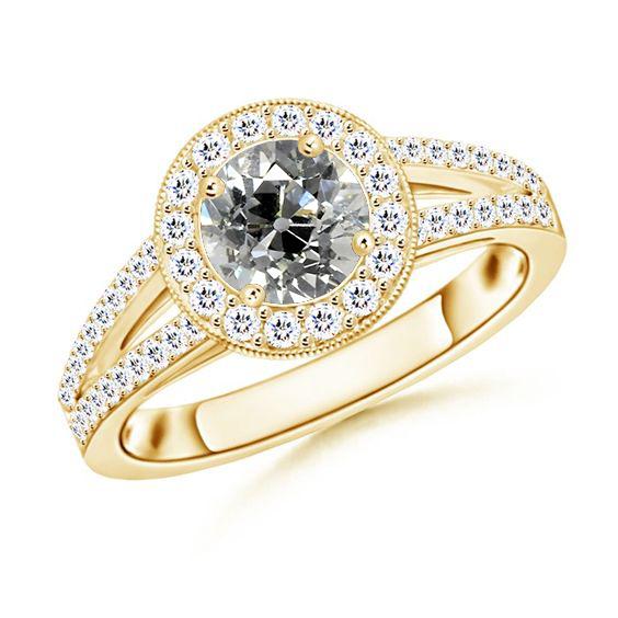 Bague Halo Split Tige Ronde Vieux Réel Diamant Européen 2.50 Carats