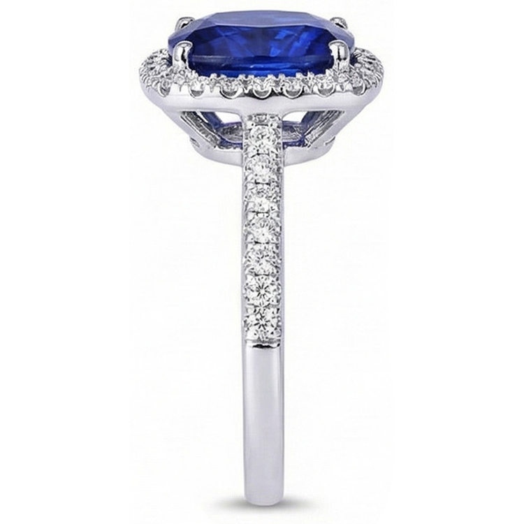 Bague Halo Sri Lanka Saphir Et Diamant Naturels Extraits des Mines ( et non cultivés en laboratoire ) Or Blanc 14K 7.80 Ct