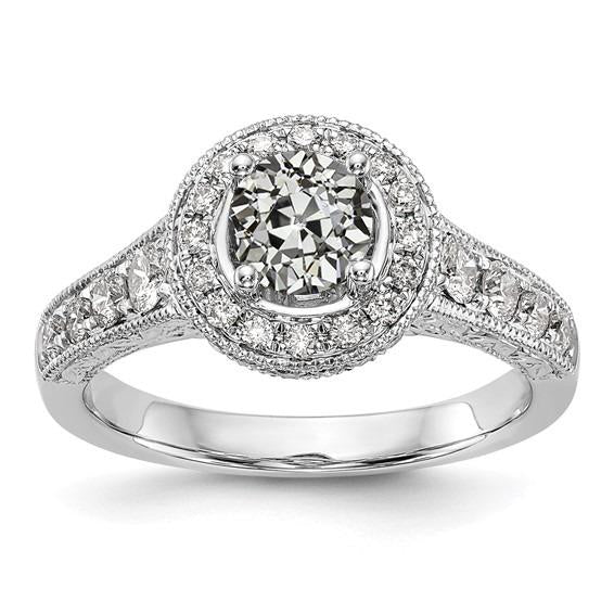 Bague Halo Style Antique Naturel Diamant Taille Ancienne 3.25 Carats Tige Milgrain