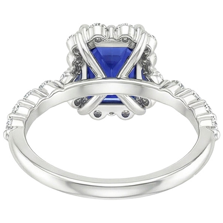 Bague Halo Style Fleur Radiant Saphir Bleu & Diamant Naturels Extraits des Mines ( et non cultivés en laboratoire ) 4.25 Carats