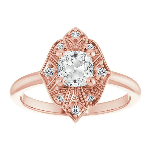 Bague Halo Style Vintage Coussin Ancienne Mine Cut Réel Diamant Or 3.75 Carats