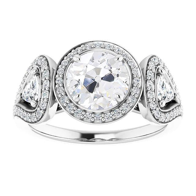 Bague Halo Trillion & Rond Vieux Mineur Véritable Diamants Sertie De Griffes 7.75 Carats