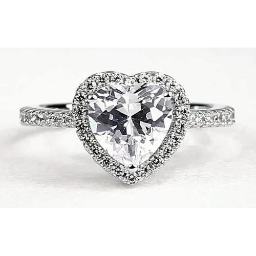 Bague Halo Véritable Diamant Coeur 2.40 Carats Or Blanc