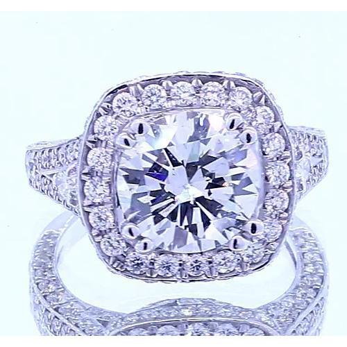 Bague Halo Véritable Diamant Rond 4.50 Carats Or Blanc 14K