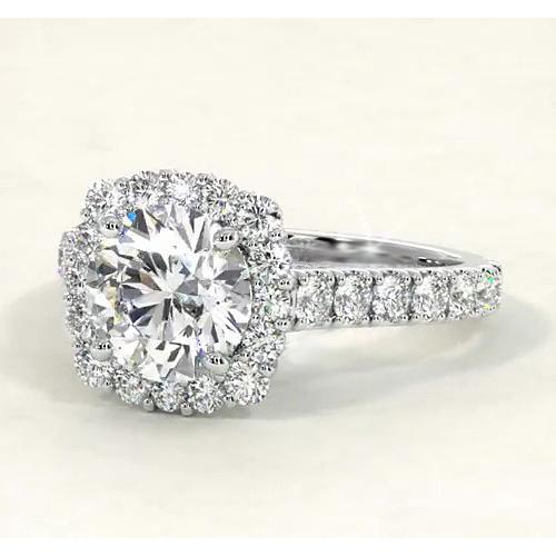Bague Halo Véritable Diamant Style Vintage 4.50 Carats Or Blanc 14K