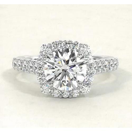 Bague Halo Véritable Diamant Style Vintage 4.50 Carats Or Blanc 14K