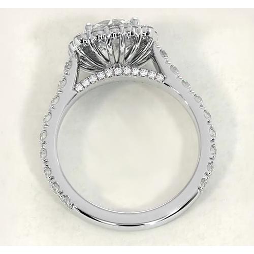 Bague Halo Véritable Diamant Style Vintage 4.50 Carats Or Blanc 14K