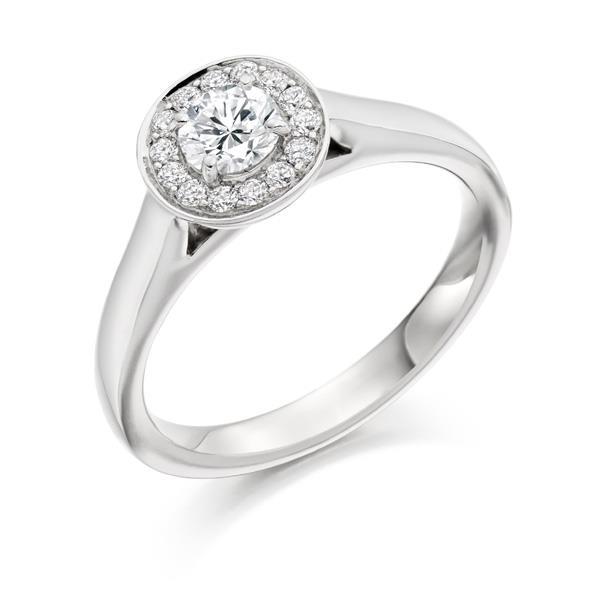 Bague Halo Véritable Diamants Ronds 1.50 Carats Sertissage Griffe Or Blanc 14K