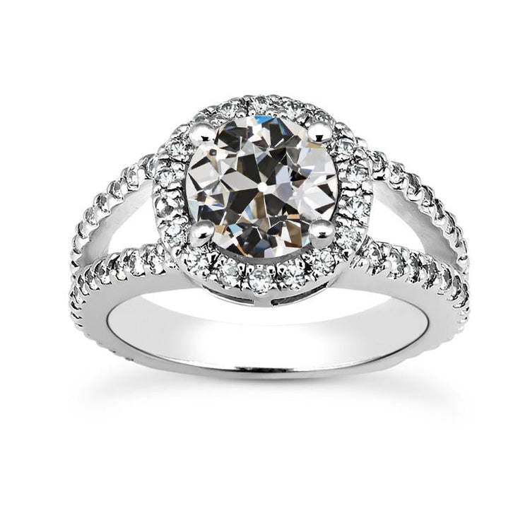 Bague Halo ancienne mine Cut Véritable Diamond 14K Or Split Tige 4.75 Carats