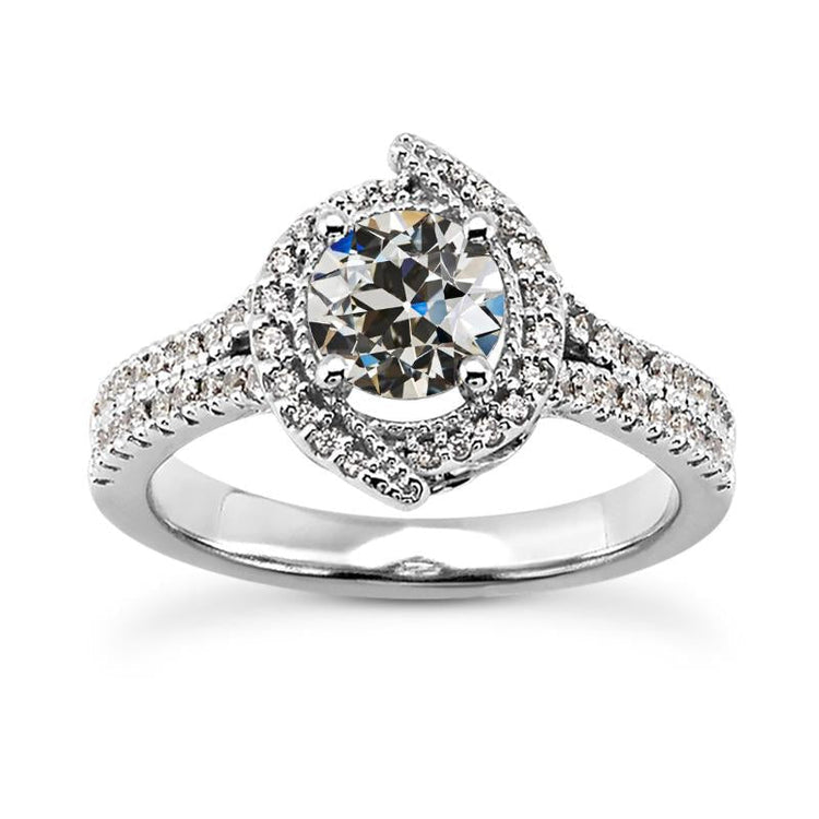 Bague Halo en Or 14K Ronde Vieux Réel Diamant Européen Bijoux 3 Carats