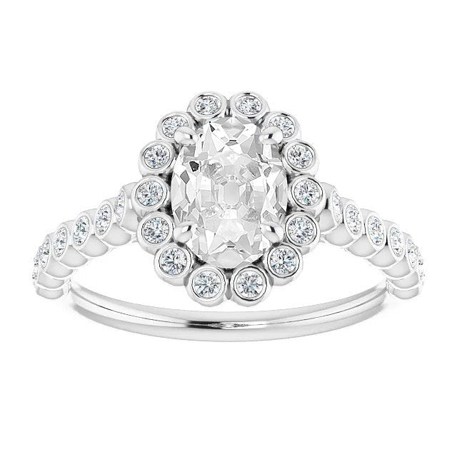 Bague Halo en or 14 carats sertie de Réel diamants ovales taille ancienne taille 7 carats