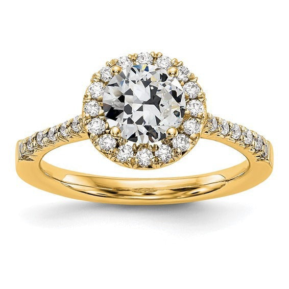 Bague Halo en or jaune avec Réel diamants ronds Vieux mineur et accents 3 carats