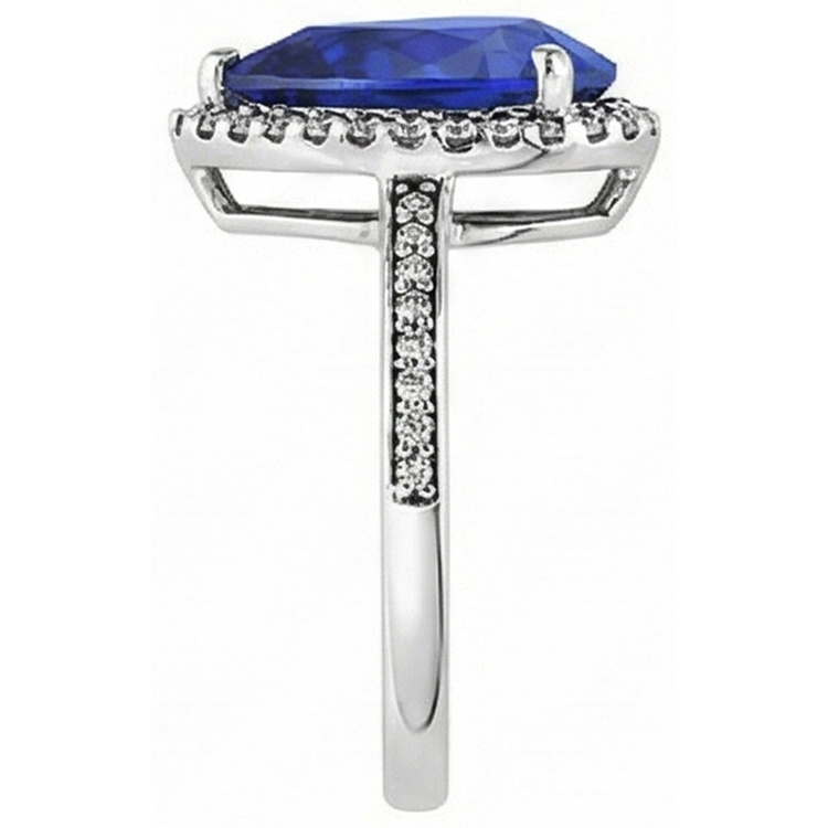 Bague Halo pour femme en diamant et saphir de Sri Lanka taille poire en or 4 carats