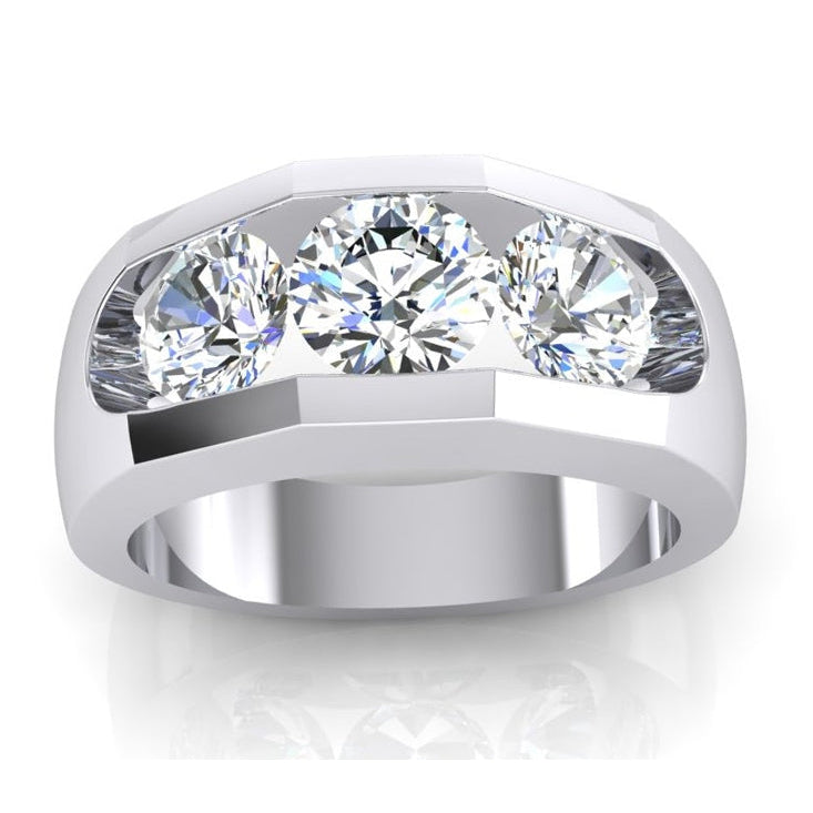 Bague Homme 3 Pierres Naturel Diamant Or 2.50 Carats