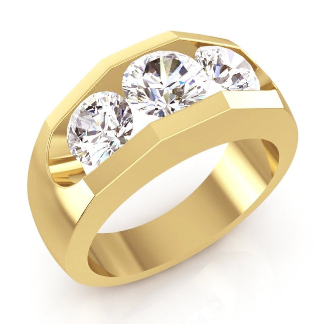 Bague Homme 3 Pierres Naturel Diamant Or 2.50 Carats