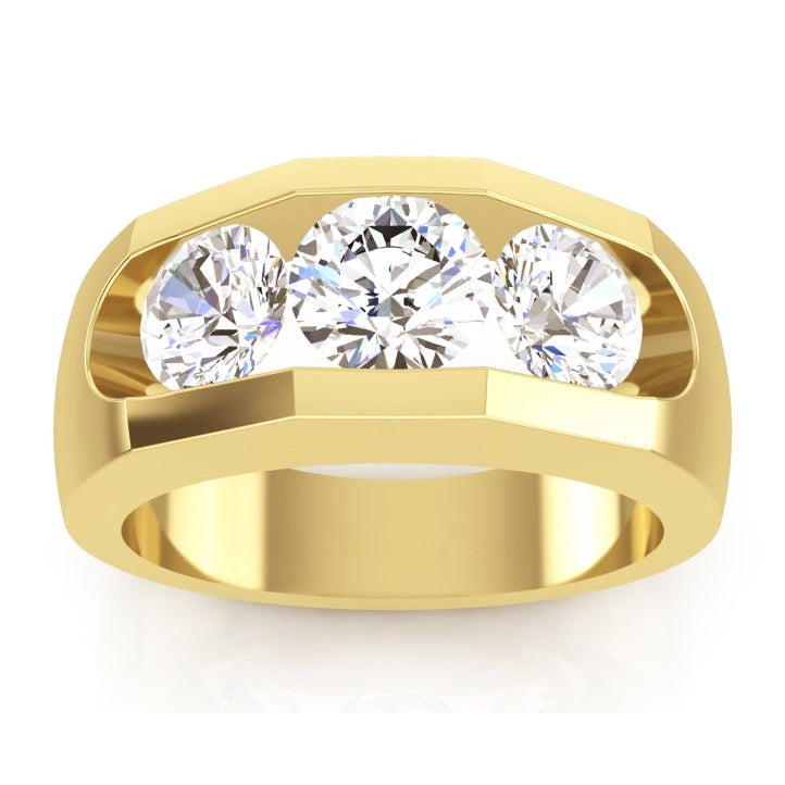 Bague Homme 3 Pierres Naturel Diamant Or 2.50 Carats