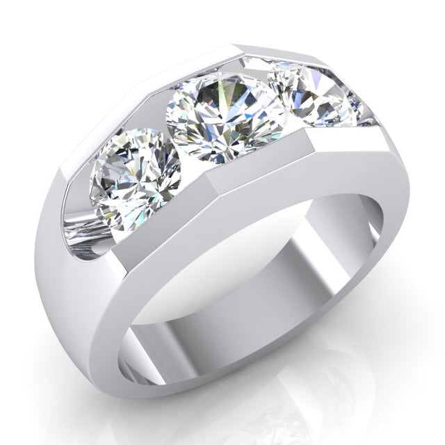 Bague Homme 3 Pierres Naturel Diamant Or 2.50 Carats