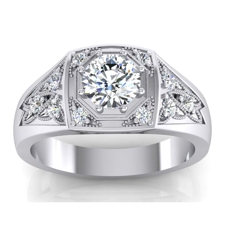 Bague Homme Réel Diamant Rond 1.50 Carats Or 14K